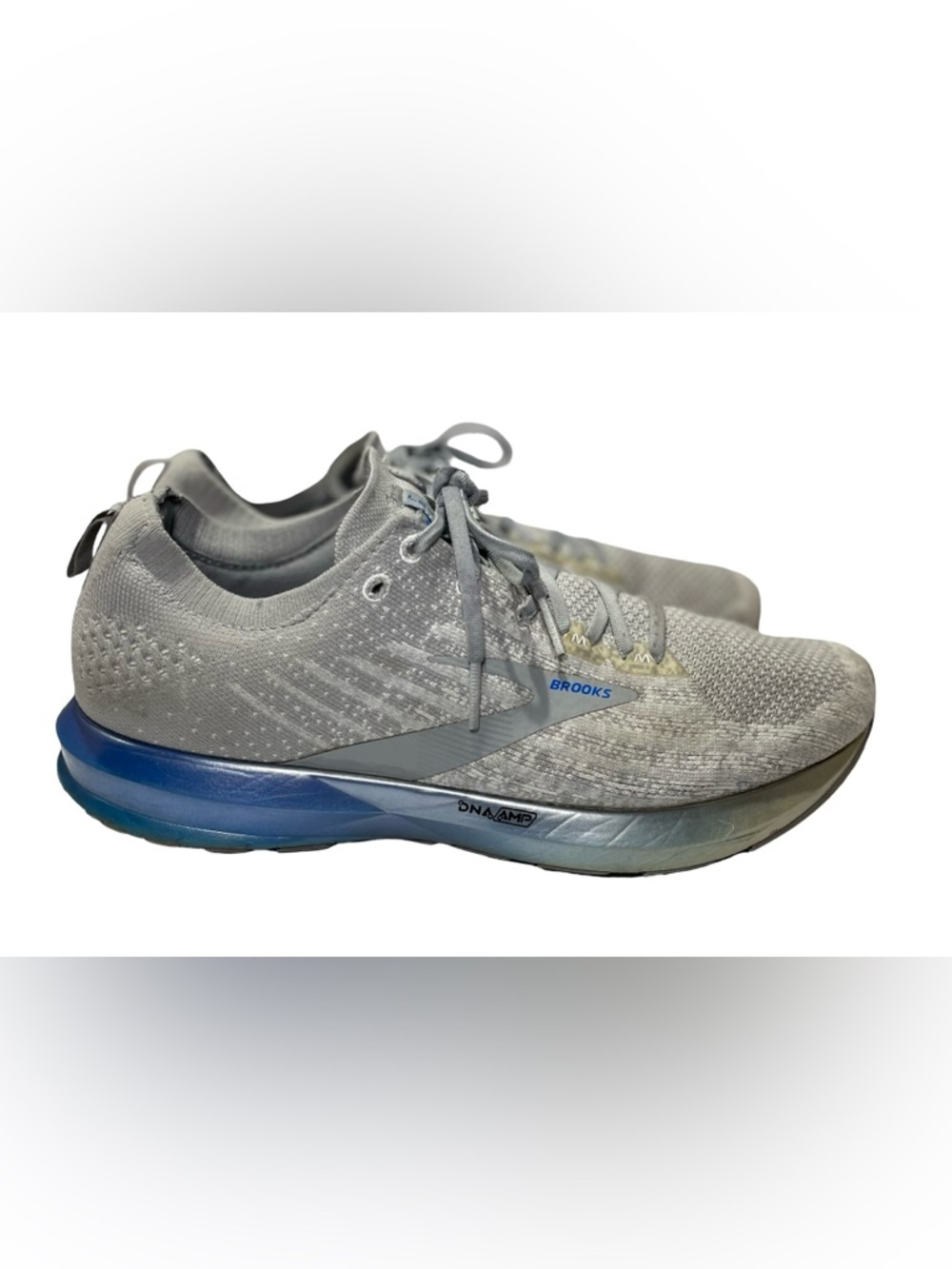 Brooks Light Gray and Blue Knit Running Shoes
